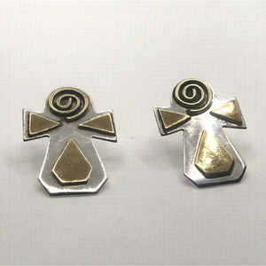 STERLING Silver & Brass Abstract Angel Spiral Earrings 1.1” 925 Mexico Vintage